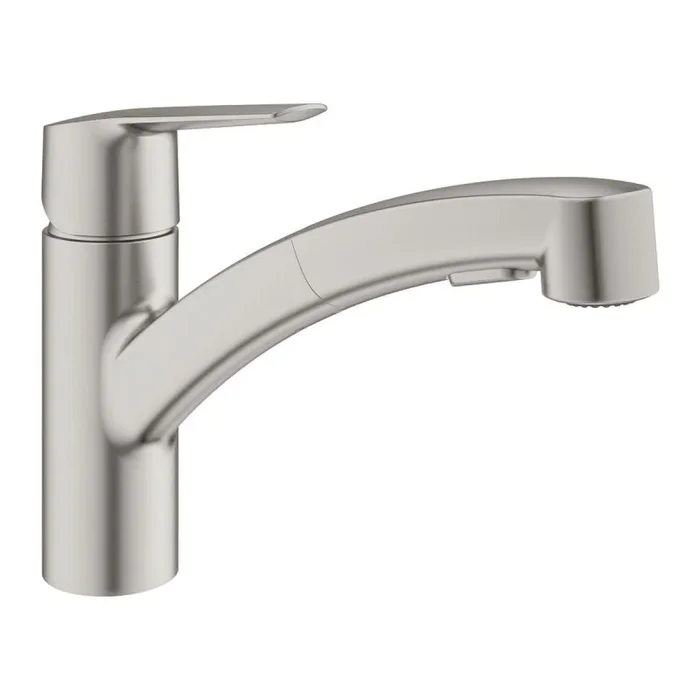 GROHE Start QuickFix, Grifo de cocina (caño bajo extraíble, giro 90º, menor consumo de agua, sistema de instalación rápida), gris mate, 30531DC1