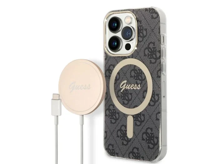 Guess Bundle GUBPP14XH4EACSK Funda y Cargador iPhone 14 Pro MAX 6,7″ Negro Hard Case 4G Print