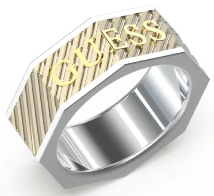 GUESS Colección BOND STREET. Anillo de acero inoxidable para hombre, plateado y dorado, el regalo para hombres con estilo.