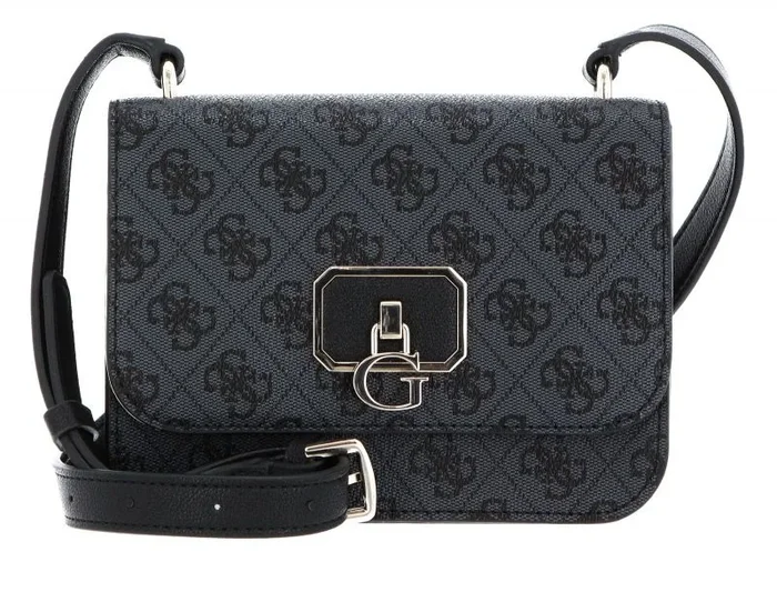 Guess Noelle Belt Crossbody Bag, bolso de hombro para mujeres, con clip magnético, color negro, material sintético, tamaño 14 x 18.5 x 7 cm, diseño práctico y elegante