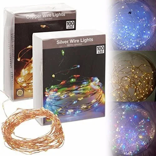 Guirnalda a pilas fija 40 leds cable alambre plateado luz multicolor 2,20m