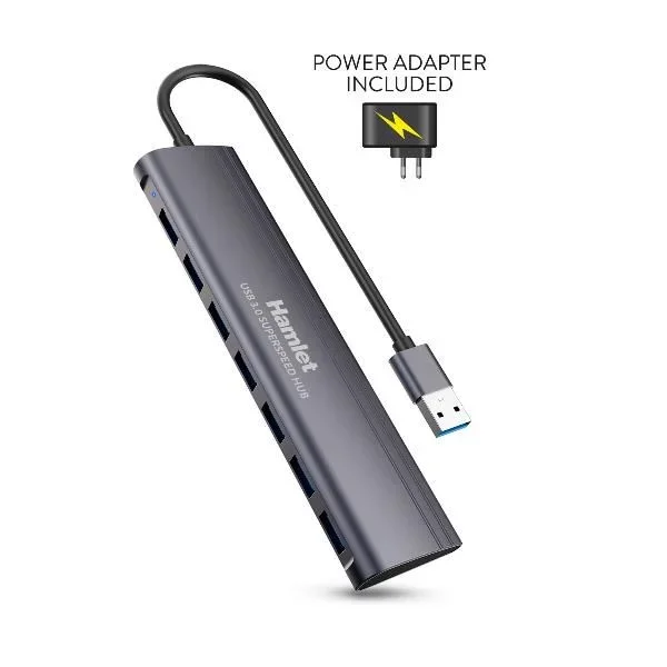 Hamlet XHUB-07A3P hub de interfaz USB 3.2 Gen 1 (3.1 Gen 1) Type-A 5000 Mbit/s Negro