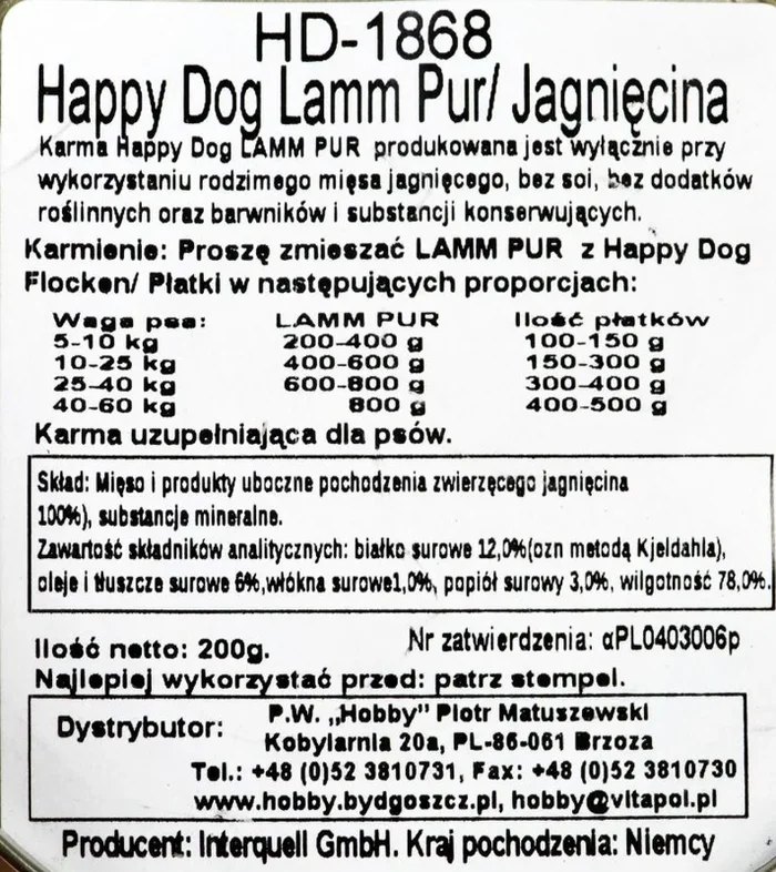 Happy Dog Lamm Pur Cordero Adulto 200 g