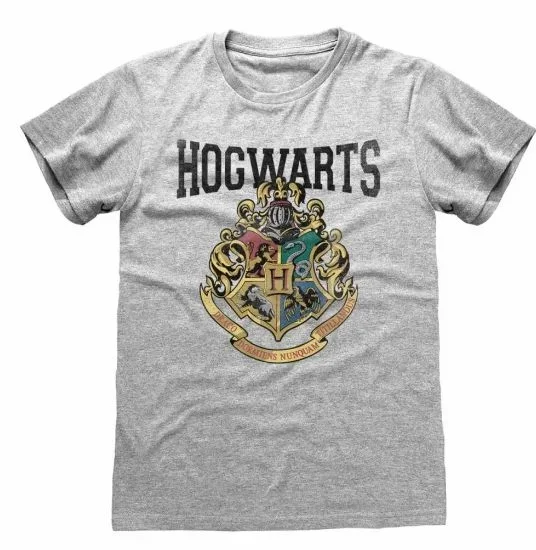 Harry potter – hogwarts college crest (unisex heather grey t-shirt) medium