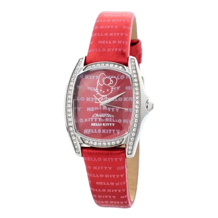 Hello Kitty CHRONOTECH for Hello Kitty – Reloj analógico de mujer de cuarzo con correa de piel roja – sumergible a 30 metros