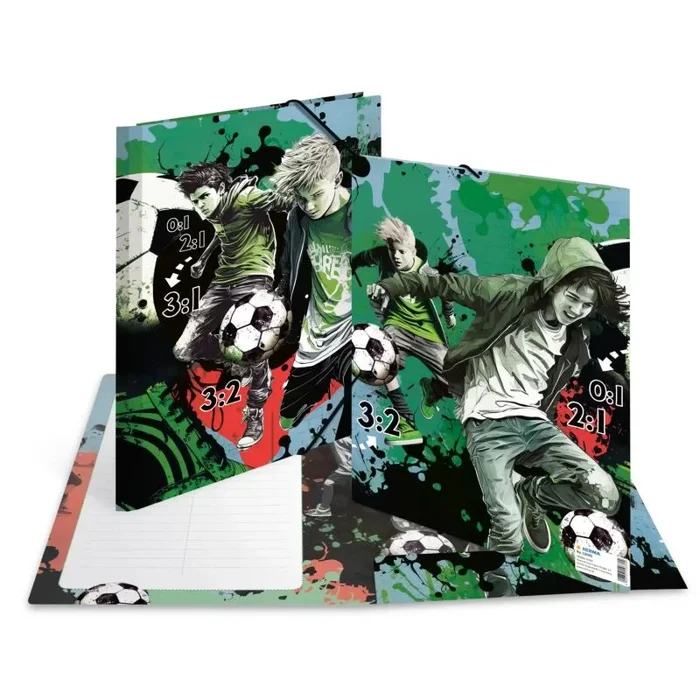 HERMA 19660 Carpeta Portafolio A4 Street Soccer, Carpeta de esquina infantil de cartón con impresión interior y banda elástica, carpeta de cartón resistente, para niños y niñas