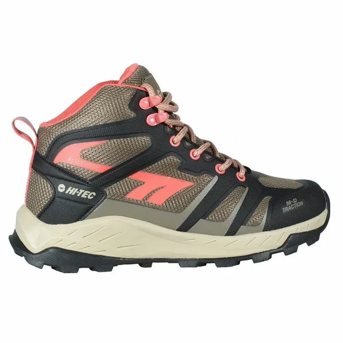 HI-TEC MUFLON MID Women botas senderismo mujer,botas montaña mujer impermeables, para trekking (TOUBKAL MID WP WO’S Black/Taupe/Georgia Peach, 39)