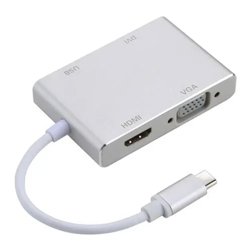 Hub 4 en 1 USB-C / Type-C a VGA, DVI, HDMI y Adaptador USB