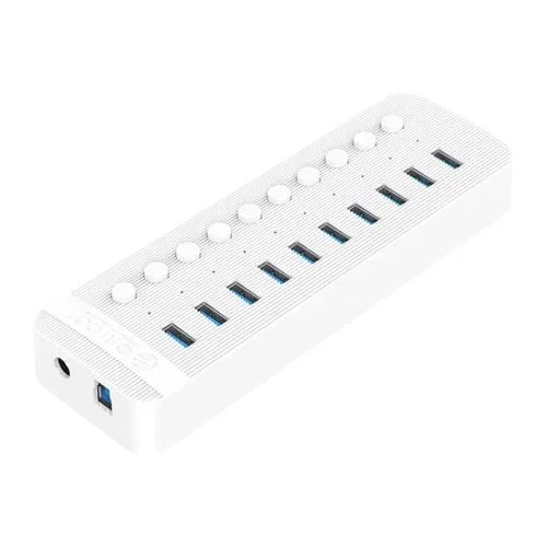 Hub USB 10 en 1 Orico Ct2U3-10Ab-Wh con Interruptores Individuales y Enchufe Reino Unido (Blanco)
