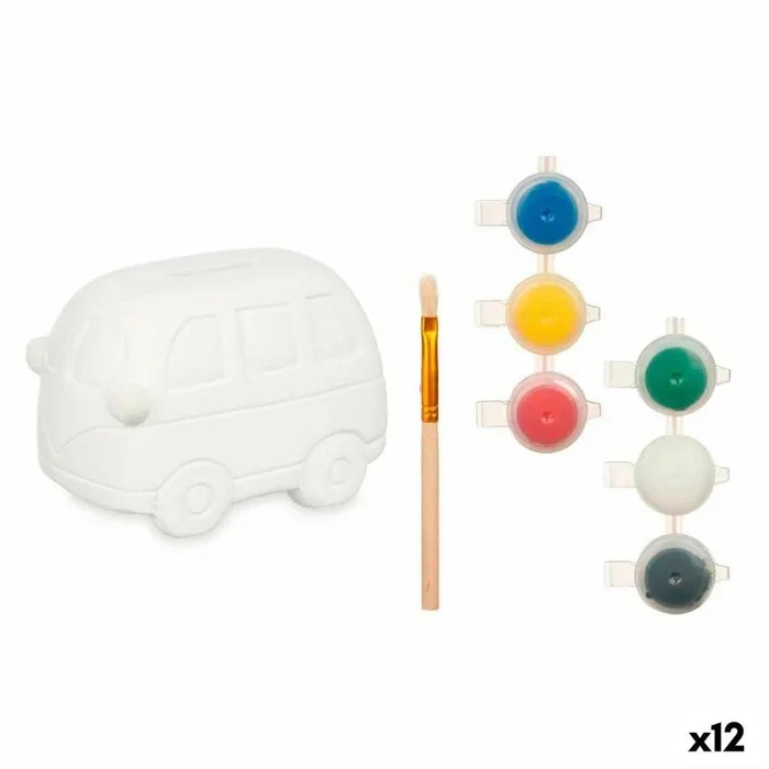 Hucha para pintar blanco 12,4 x 8,6 x 9,9 cm furgoneta (12 unidades)