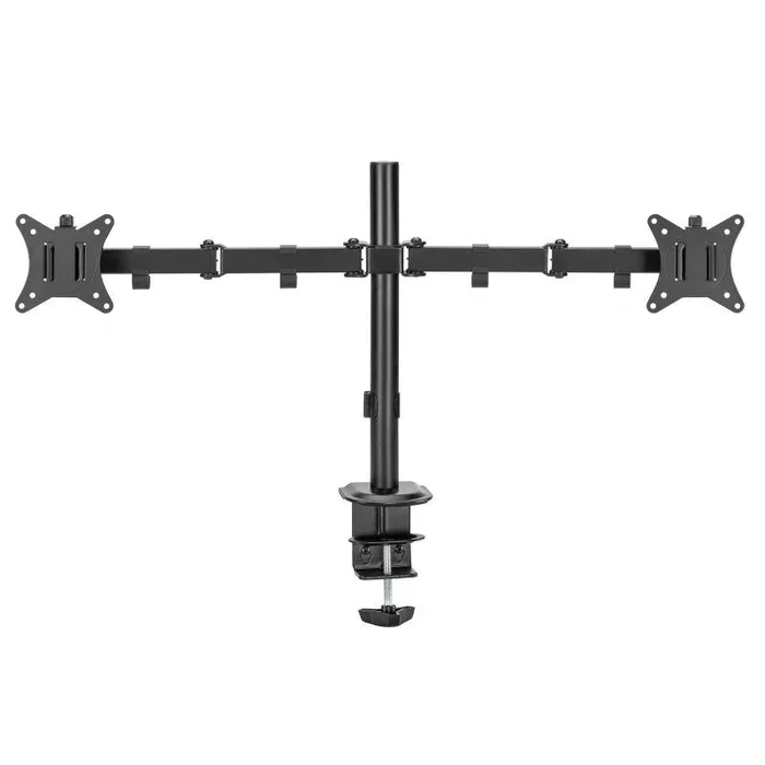 iggual Soporte Articulable Pinza para 2 Monitores 17″ – 32″ SPM02 – Ajustable: Altura Máx 407mm – Inclinación ± 45º – Rotación ± 180º – Giro ± 90º, VESA 75x75mm a 100x100mm (Peso Máx 9 Kg por Brazo)