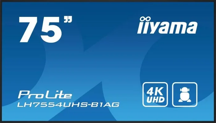 iiyama LH7554UHS-B1AG pantalla de señalización Pantalla plana para señalización digital 190,5 cm (75″) LCD Wifi 500 cd / m² 4K Ultra HD Negro Procesador incorporado Android 11 24/7