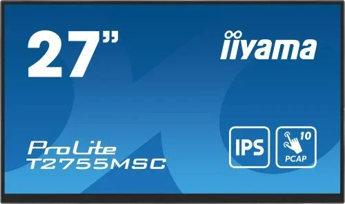 iiyama T2755MSC-B1 27″ IPS Bonded PCAP 10P Táctil, 1920×1080, Flat Bezel Free Glass Front, HDMI, Displayport, 360cd/m², USB Hub 2X 3.2, Altavoces, Cámara Web incorporada & Micrófono, Bookstand
