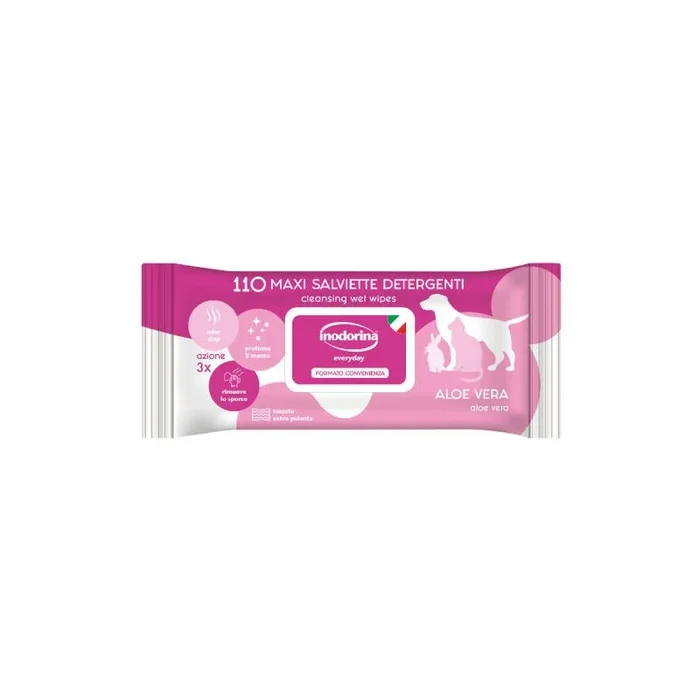 Inodorina Toallitas Desinfectantes para Perros y Gatos Aloe Vera (110 Unidades). Toallitas Húmedas de Higiene para Mascotas, Tejido Resistente Sin Alcohol, Rosa