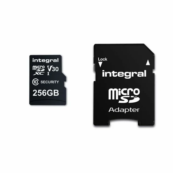 Integral tarjeta de seguridad Micro SD 256GB para dash-cams cámaras domésticas CCTV cámaras corporales y drones. Vida útil prolongada y grabación de confianza en todo momento de alta resistencia