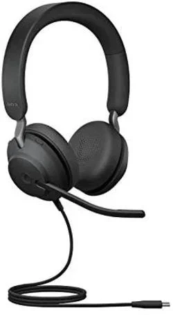 Jabra Evolve2 40 Auriculares Estéreo con Cancelación de Ruido y Tecnología de Llamada con Tres Micrófonos – Certificados para Microsoft Teams – Cable USB-C – Negro