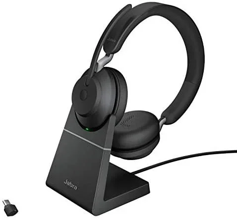 Jabra Evolve2 65 Auriculares Inalámbricos Estéreo con Soporte de Carga – Certificados para plataformas UC – Batería de Larga Duración – Adaptador Bluetooth USB-C – Negro