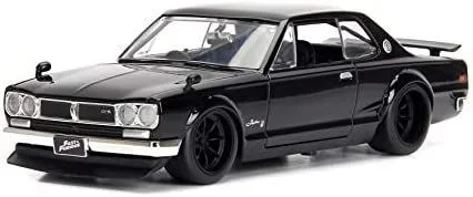 Jada 253203004 Toys Fast & Furious Brian’s 1971 Nissan Skyline GT-R 2000 (C10) Coche Tuning Modelo a Escala 1:24 con alerón, Puertas Que se abren, capó y Maletero, Rueda Libre, Color Negro