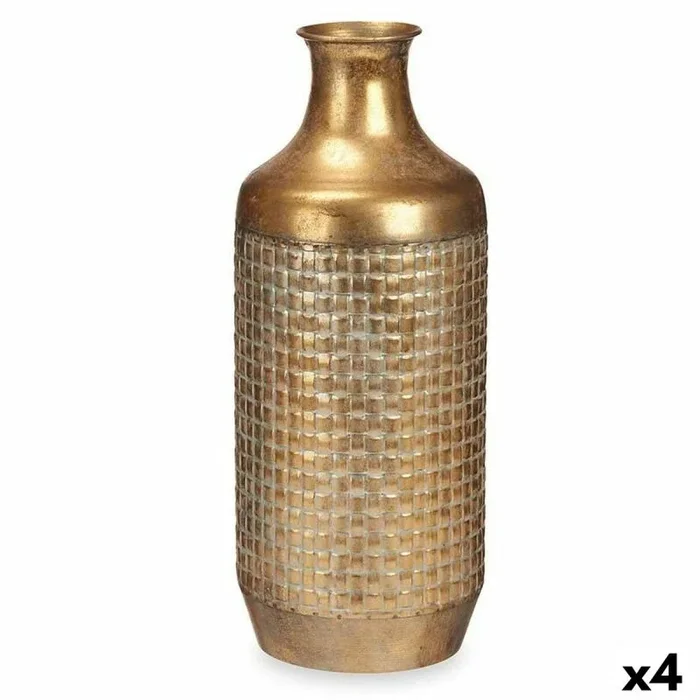 Jarrón dorado metal 16 x 42 x 16 cm (4 unidades) con relieve