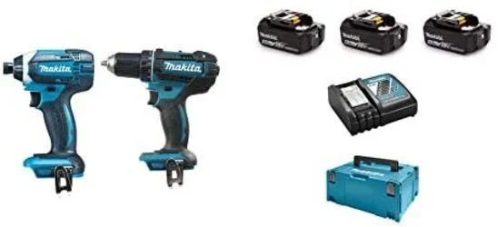 Juego de 2 máquinas 18 V 5 Ah de iones de litio (taladro atornillador DDF482 + destornillador de impacto DTD152) + 3 baterías DLX2127TJ1 Makita