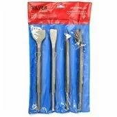 Juego de 4 cinceles SDS Silver, herramientas de alta calidad para perforación y trabajo en concreto, metal y otros materiales duros, durabilidad y alto rendimiento.