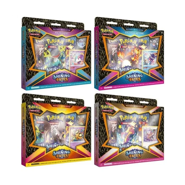Juego de cartas cajas pin collection mad party nintendo pokemon shining fates destinos brillantes ingles