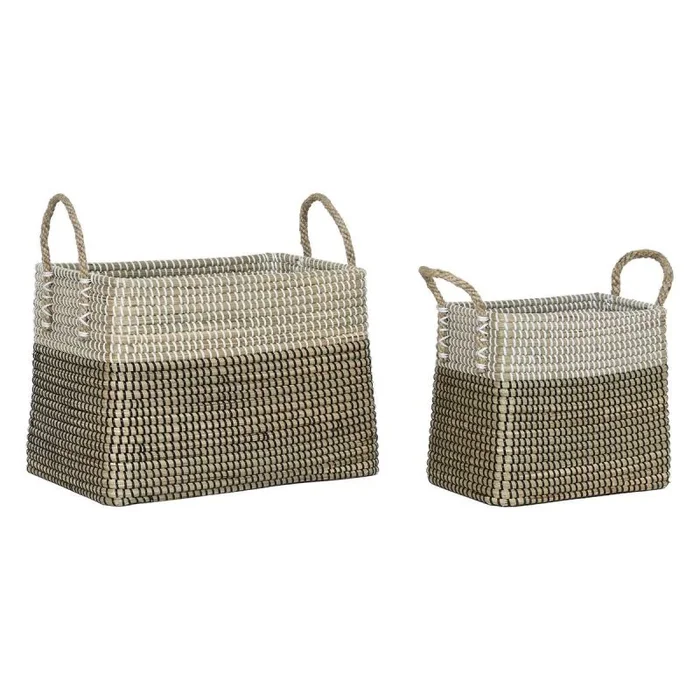 Juego de cestas home esprit blanco negro natural hierba marina boho 44 x 25 x 38 cm (2 piezas)