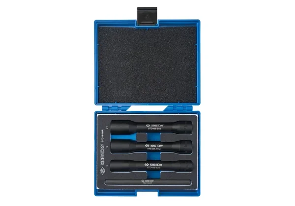 Juego de dados largos para tornillos dañados, King Tony, modelo 1/2″, ideal para extracción de pernos, medidas 17 mm, 19 mm y 21 mm, acero resistente y precisión