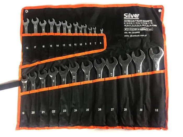 Juego de llaves combinadas Silver, 25 piezas de 6 a 32 mm, para mecánica y mantenimiento, acero resistente, doble función plana y de estrella, uso profesional