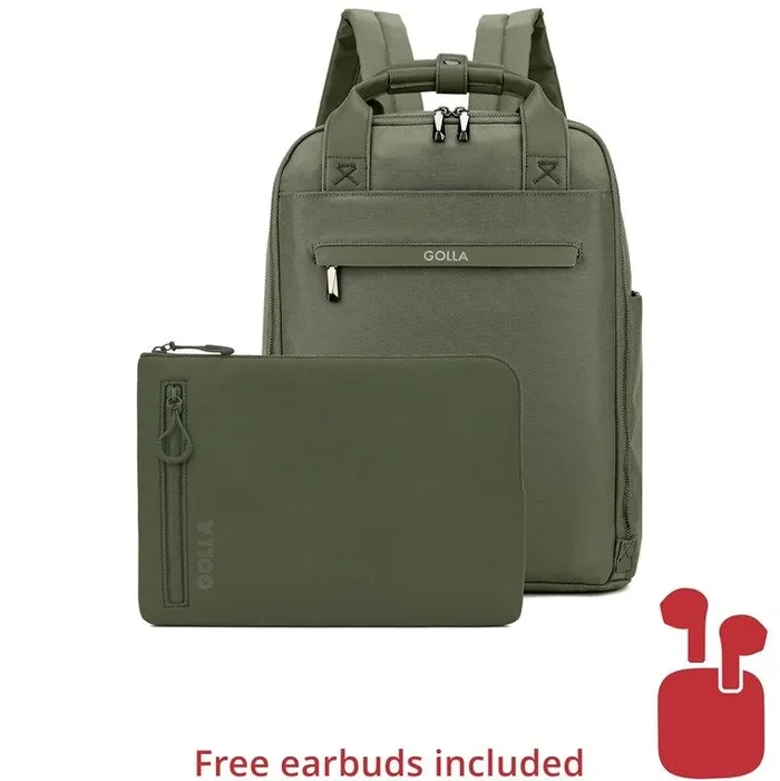 Juego de mochila y funda para portátil de 14 pulgadas, verde, oferta especial: incl. auriculares bluetooth (color aleatorio) – ¡sólo hasta fin de existencias!. adecuado para dispositivos hasta 35.5 cm
