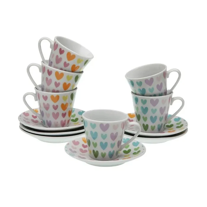 Juego de Tazas con Platos Versa Porcelana Corazones – Marca: Versa – EAN: 8420327570956