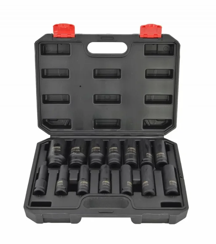 Juego de vasos de impacto, Awtools, modelo Black Line 1/2″ 14 piezas, ideal para uso profesional intensivo, gran resistencia, precisión en talleres mecánicos e industriales