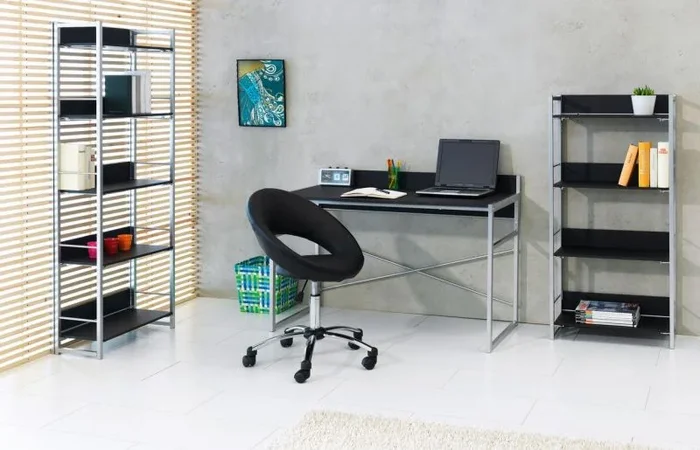 JYSK – Estantería (4 estantes), color negro y plateado