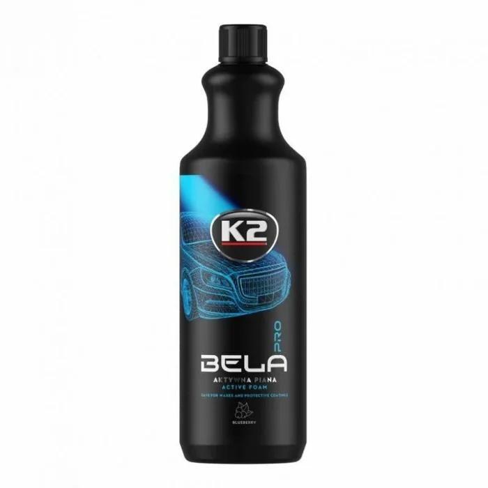 K2 Activadora de Espuma Bela Pro 1L Blueberry, limpieza profunda, acción rápida, elimina suciedad y grasa, aroma fresco, ideal para limpieza de vehículos y superficies.