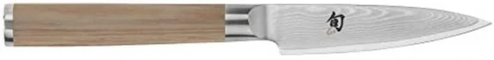 KAI Shun Classic White cuchillo de oficina japonés 9 cm de longitud de hoja – cuchillo de Damasco 32 capas núcleo VG MAX – 61 (±1) HRC – mango de madera Pakka – Hecho en Japón