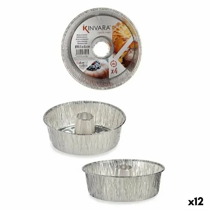 Kinvara Set de Moldes de Repostería Plateado Aluminio 19,5 x 19,5 x 6 cm 4 Piezas (12 Unidades)