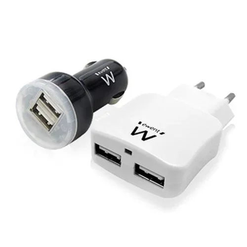 Kit de carga usb ewent para hogar y coche – 2 puertos – 12w