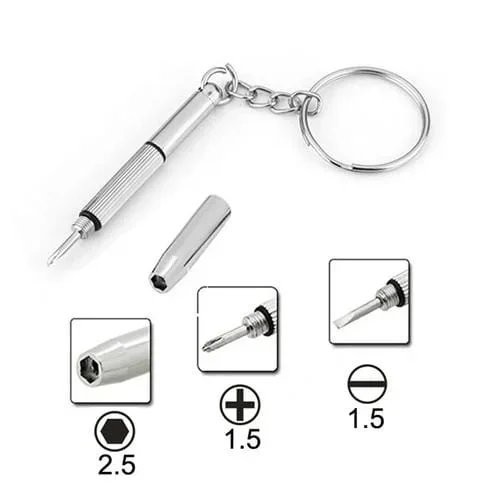 Kit de Reparación 3 en 1 Llavero con Destornilladores Cruz 1.5, Recta 1.5 y Tuerca Estrella M2.5 Phone Inteligente, Relojes y Gafas (Plateado)