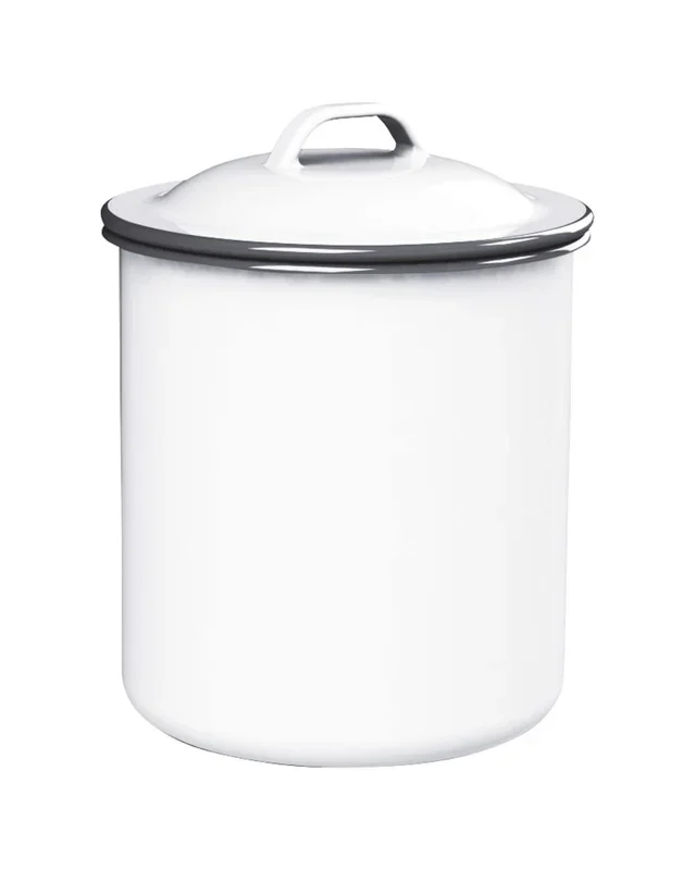 KitchenCraft Living Nostalgia Bote de Almacenaje con Tapa de Acero Esmaltado, 12 x 16 cm / 1 L – Gris y Blanco