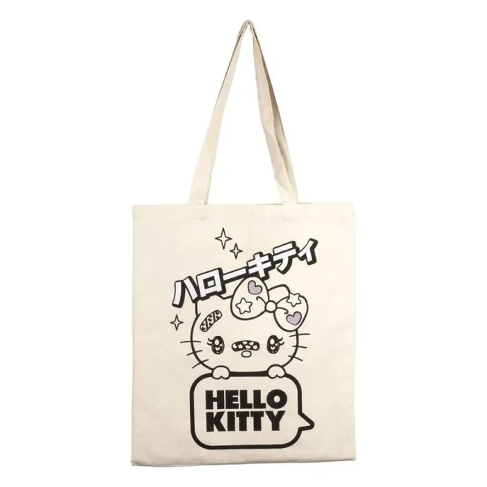 Konix Hello Kitty Bolsa Tote Bag de asas largas – 38 x 42 cm – 100% poliéster – Diseño Star – Blanco