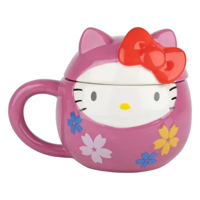 Konix Hello Kitty Taza 3D de cerámica – 320 ml – Diseño Daruma – Rosa