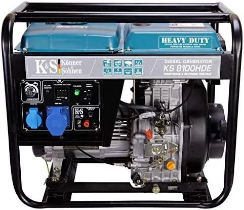 Könner & Söhnen KS 8100HDE Generador de corriente, 14 CV, motor diésel de 4 tiempos, arranque electrónico, precalentador, AVR,1 x 16 A, 1 x 32 A (230 V) generador 6 kW