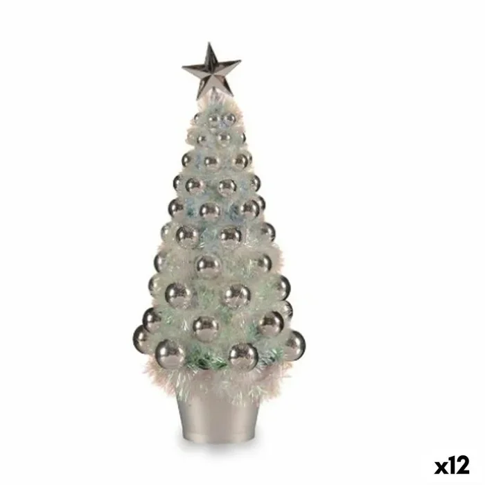 Krist+ Figura Decorativa Árbol de Navidad Plateado Polipropileno Pet 16 x 37,5 x 16 cm (12 Unidades)