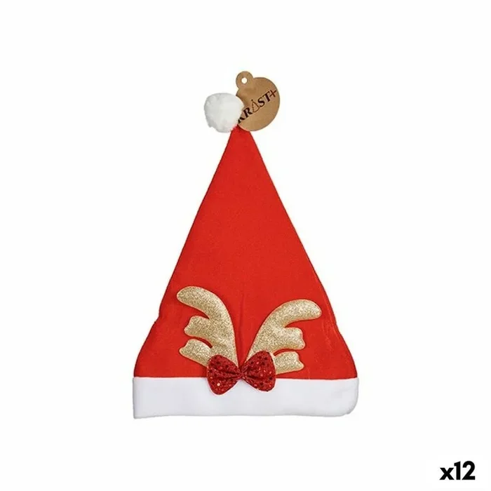 Krist+ Gorro de Papá Noel Reno Rojo Dorado 28 x 2 x 39 cm (12 Unidades)