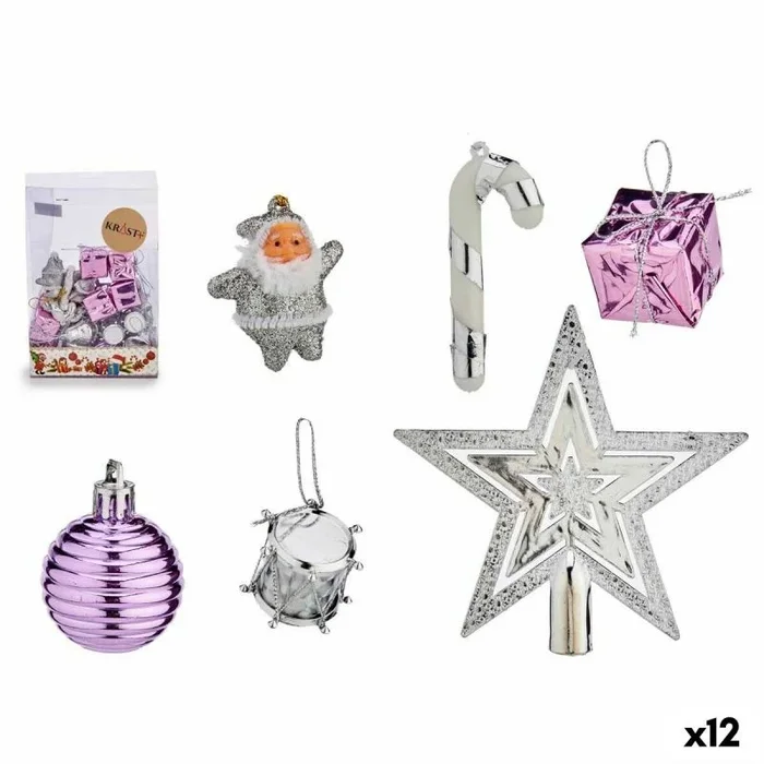 Krist+ Set Adornos de Navidad Morado Plateado PVC (12 Unidades)