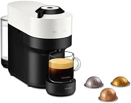 Krups Nespresso XN9201 Vertuo Pop, Cafetera de cápsulas, Máquina de café expreso, 4 Tamaños tazas, Tecnología Centrifusion, 35 por ciento plástico reciclado, Coconut White, Color Blanco