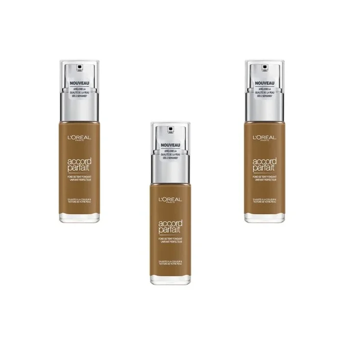 L’Oréal Paris Accord Parfait Base de Maquillaje 8.N Capuccino, Juego de 3 (3 x 30 ml)