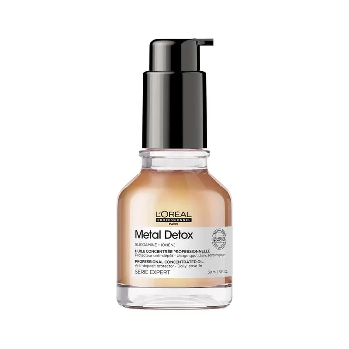 L’Oréal Professionnel Aceite Concentrado, para Pelo Seco, Dañado o Teñido, Protector Térmico, Color Más Duradero y Brillante, para Cabello Más Fuerte y Nutrido, Metal Detox, 50 ml