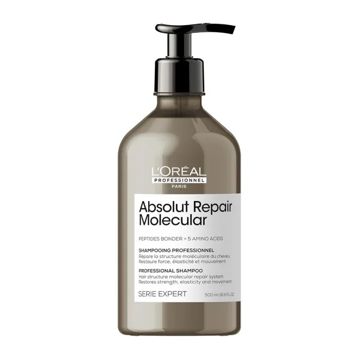 L’Oréal Professionnel, Champú Profesional Sin Sulfatos, Nutre en Profundidad, Repara Daños y Fortalece el Cabello, para Cabello Seco y Dañado, Fórmula Patentada, Absolut Repair Molecular, 500ml