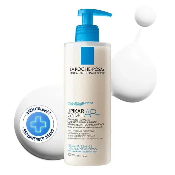 La Roche Posay Gel- Crema de Ducha, Limpiador, Relipidizante, Anti-Irritación, Nutre y Calma, Enriquecido con Niacinamida, Para Pieles Secas y Atópicas, Lipikar Syndet AP+, 400 ml